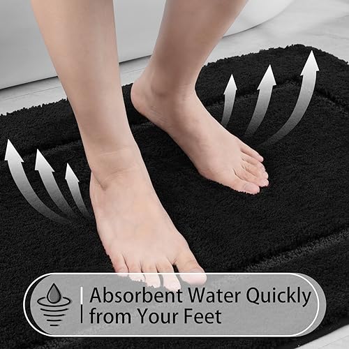LOCHAS Bathroom Rug Set Black, Soft Bath Rug Set 2 Piece, Toilet Mat U-Shaped 20x20 and 34x20 Bath Rugs, Quickly Dry Mats for Bathroom, Tub, Washable, Super Absorbent Floor Mat - color: Black, size: 34" x 20" Plus 20" x 20" (U-Shape)