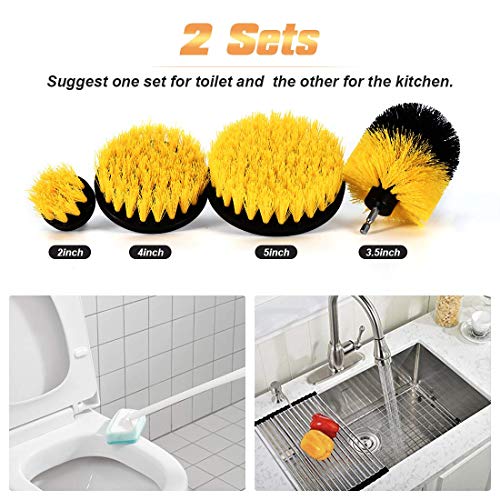 Drill Brush Attachment Set, Power Scrub Brush for Cleaning, All Purpose Scrubber Brushes with Extended Attachment for Bathroom Kitchen Surface, Grout, Tub, Shower, Tile, Corners, Car-Yellow