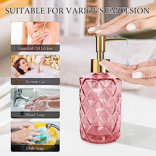 Glass Soap Dispenser with Gold Pump, Bathroom Soap Dispenser, 330ml Hand Foam Lotion Dispenser, Refillable Liquid Soap Bottle for Kitchen, Hand Sanitizer, Lotion (Pink) - color: Pink&gold