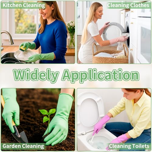 Dishwashing Gloves, 9 Pairs Reusable Medium Kitchen Gloves, Wear-Resistant Natural Latex with Non-Slip Palm, Flocked Liners for Better Grip, Soft Comfort for Garden, Toilets