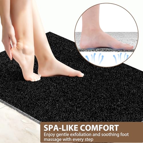 Shower Mat Non Slip: 35.4 x 23.6 Inch Extra Large Shower Mats for Inside Shower with Drain Hole - Soft PVC Loofah Anti Slip Shower Stall Mat for Walk-in Shower and Bathroom, Quick Drying - color: Black, size: 35.4" x 23.6" (Rectangular)