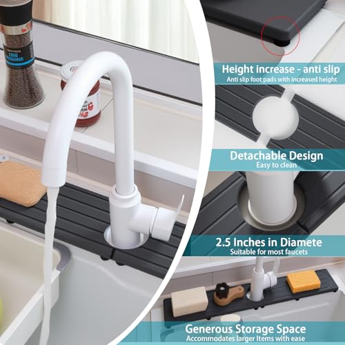 Stone Faucet Mat for Kitchen Sink with Raised Feet, Sink Mat for Kitchen Faucet, Water Absorbent Diatomite Stones Sinks Tray, Sink Splash Guard & Protectors, Stone Drying Tray for Bathroom Counter - color: Dark Gray Style 1, size: 23.7" x 4"