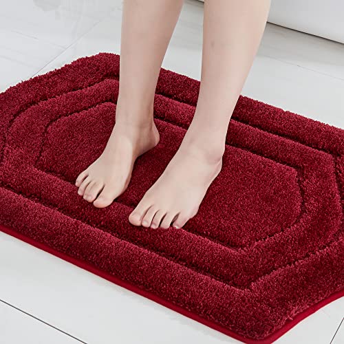 COSY HOMEER Extra Thick Bath Rugs for Bathroom - Anti-Slip Bath Linen Sets Mats Soft Plush Yarn Shaggy 100% Strong Polyester Living Room Bedroom Water Absorbent(Red,17x27 - Inches) - color: Red, size: 1'5" x 2'3" (Oval)