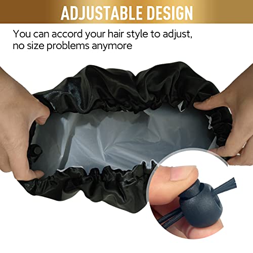 Shower Caps for Women, Extra Large Adjustable Waterproof Reusable Shower Cap, Hair Cap for Shower Hat for Women Girls Long Thick Hair, Bath Caps for Hair Protection - color: Black, size: X-Large