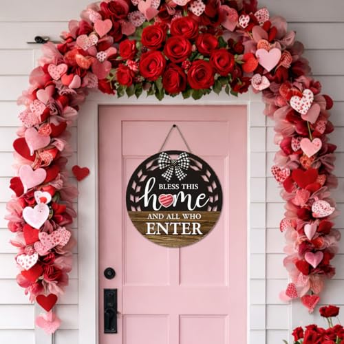 Seasonal Interchangeable Bless This Home Hanging Sign - Farmhouse Front Door Decoration for Spring All Seasons Holidays - Rustic Round Wood Wreaths with 12 Icons(Brown) - color: blessbrown