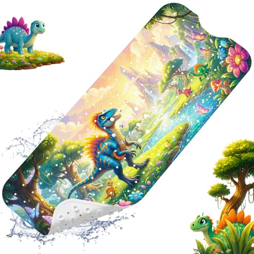 XIYUNTE Baby Bath Mat for Tub Non Slip Kids, BPA Free Extra Long Bathtub Mat 40x16 with Drain Holes and 200 Suction Cups, Non Toxic Machine Washable Toddler Bath Mat, Eco-Friendly Certified - color: Stego