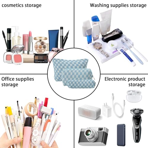 LYDZTION Makeup Bag Cosmetic Bag for Women,1Pcs Large Capacity Makeup Bags and 1Pcs Pencil Case Makeup Brushes Storage Bag Travel Toiletry Bag Organizer - color: 3pcs blue