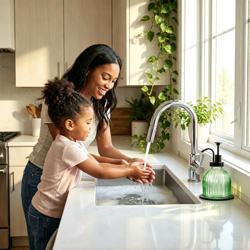 SheeChung 8 Oz Glass Soap Dispenser Bathroom, Green Liquid Hand Soap Dispenser with Pump, Refillable Dish Soap Dispenser for Kitchen, Cute Modern Stripes Lotion Bottle, Shampoo (Black Pump, 2 Pack) - color: Green-black Pump, 2 Pack