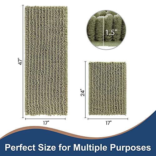 FLOLEOPA Luxury Chenille Sage Green Bathroom Rugs Bath Mats Sets, Extra Soft and Absorbent Bathroom Rugs Non Skid Machine Wash Dry Bath Mats（47"x17" Plus 17"x24"） - color: Sage Green, size: 47"x17" Plus 17"x24"