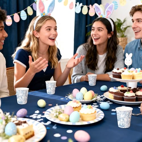 WRAPAHOLIC 3oz Easter Paper Cups - 100 Pack Disposable Bathroom Cups with Blue Sketch Bunny Design, Small Mouthwash Cup for Toothbrush Rinse, Bathroom, Easter, Baby Shower and Party - color: Easter - Blue Sketch Bunny
