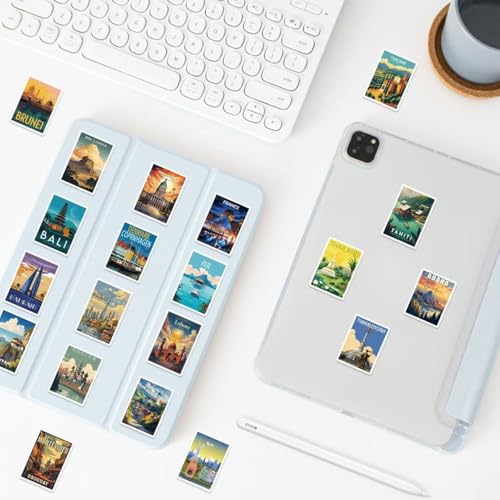 100 Pcs World Travel Stickers Set Cityscape Aesthetic Travel Map Sticker Vinyl Waterproof Stickrs for Water Bottles Suitcase Laptops Journaling Travel - style: City