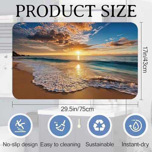 Elightvap Ocean Beach Sunrise Bathroom Mat Quick Drying Non Slip Bath Mats Absorbent,Bath Mat Quick Dry Bathroom Rug in Front of The Kitchen Sink, Shower Room, Bathtub,17 * 29.5 Inches - color: Ocean Beach Sunrise