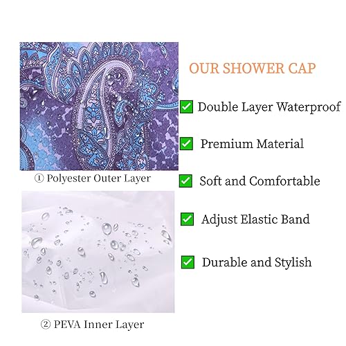Fishent Shower Cap, Large Shower Caps for Women Reusable Double Layer Waterproof, Adjustable Extra Large Shower Cap for Long Hair and Braids (Bluish violet) - color: Bluish violet, size: X-Large