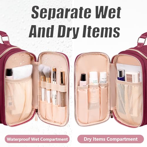 Tealari Large Toiletry Bag for Women Men,Bathroom Bag,Water Resistant Shower Bag,Makeup Bag,Toiletry Bags for Traveling,Hanging Toiletry Bag with Transparent Waterproof Phone Pocket - color: Wine Red