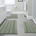 H.VERSAILTEX 3 Piece Bathroom Rugs Sets Thick Striped Bath Rugs Set for Bathroom Non Slip Soft Absorbent Bath Mat Set for Tub, Shower and Toilet(17''x24''+20''x32''+20''x24'' U-Shaped, Sage) - color: Sage