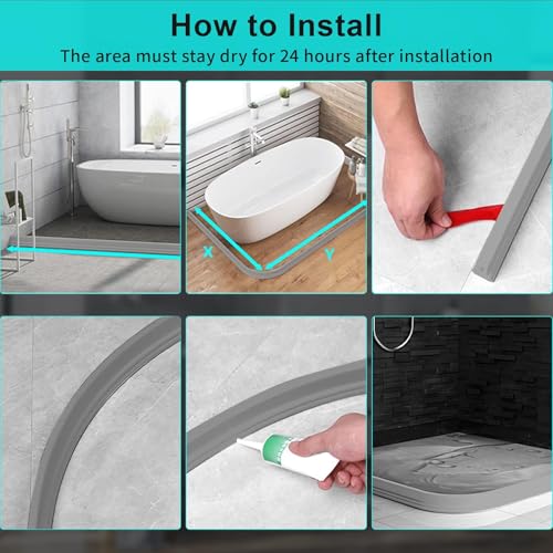 Hi-Na 3ft/5ft/6ft/8ft10ft Collapsible Shower Threshold Water Dam Water Barrier for Shower and Water Stopper Keeps Water Inside Water Threshold for Wet and Dry Separation (8ft, Grey) - color: Gray, style: 8ft