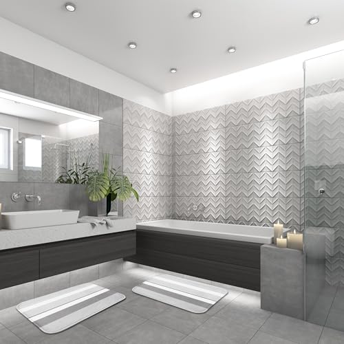 ArtSocket Grey Striped Bathroom Set with Shower Curtain and Bath Rugs and Accessories,Boho Modern Non-Slip Shower Curtain Set,Bathroom Decor 3 Pcs - color: Grey Striped