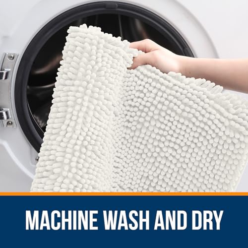 OLANLY Toilet Rugs U-Shaped 20x20, Extra Soft Absorbent Chenille Contour Bathroom Rugs for Toilet, Dry Quickly, Machine Washable, Non-Slip Bath Mat, Ivory - color: Ivory, size: 20" X 20" Contour Rug