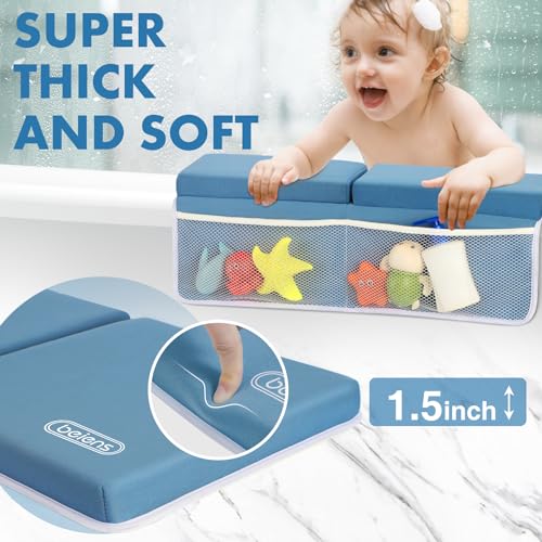 beiens Bath Kneeler and Elbow Rest Pad Set - 1.5'' Comfortable Thick Baby Bath Kneeler Pads, Quick Dry Soft Kneeling Pad for Baby Bath Time, Non-Slip Knee& Arm Support Bathtub Mat with Toys Organizer - color: Grey Blue