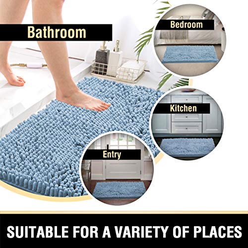 H.VERSAILTEX Bath Mats - Non Slip Luxury Chenille Bathroom Rugs, Extra Soft Absorbent Shaggy, Washable Fast Dry 2 Piece (Cool Blue, 20" x 32"/17" x 24") - color: Cool Blue, size: 20" x 32" Plus 17" x 24"