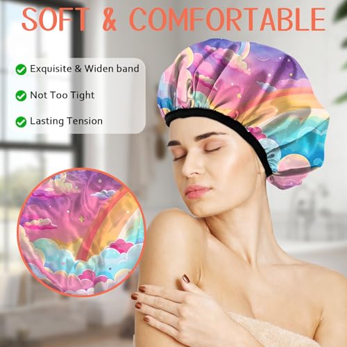 Luxury Shower Cap Terry Lined Reusable Triple Layer Waterproof Hair Elastic Caps Shower Bath Hat for Women Girls Cute Aesthetic-Pink Cloud - color: AL8-Pink Cloud