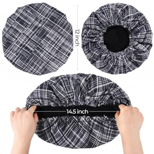 Shower Cap for Men Black Bath Cap, Reversible Terry Lined Large Waterproof Adjustable Shower Caps Elastic Band Stretch Hem Hair Hat for braids - color: Shadow Plaid
