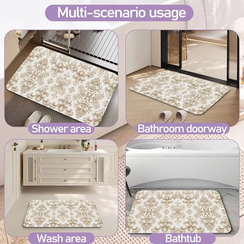 Yellow Flowers Bathroom Rug, Rapid Dry Absorbent with Non-Slip Rubber Base Bath Mats for Bathroom 17"x30" - color: Yellow Flowers