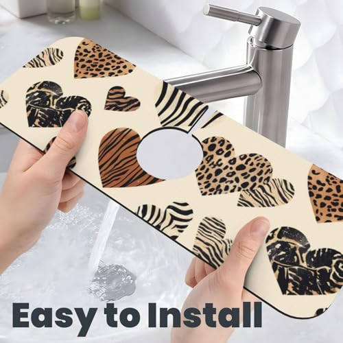 Kitchen Sink Splash Guard Faucet Mat, Cheetah Zebra Spots Heart Shapes Diatom Mud Absorbent Draining Mat For Kitchen Sink Bathroom - color: Cheetah Zebra Spots Heart Shapes, size: One Size