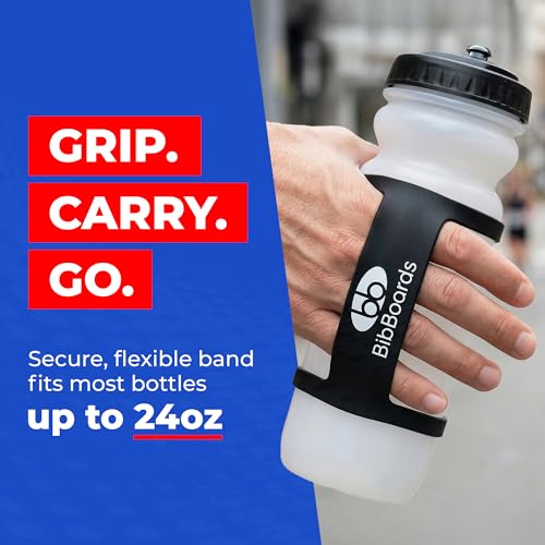 BibBoards Hydro Loop Silicone Water Bottle Band – Hands-Free Carry Strap for Running, Gym & Training | Flexible Water Bottle Holder & Grip Band Fits Most Bottles for Travel & Outdoor Activities - color: Black