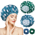 WSICSE 2 Packs Large Shower Caps for Women, Reusable Waterproof Shower Cap Bath Caps with Hair Scrunchies for Long Thick Hair (Blue/Green) - color: dark blue, dark green