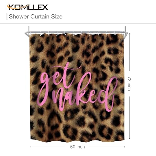 KOMLLEX Leopard Print Shower Curtain for Bathroom Decor 60Wx72H Inches Pink Get Naked Modern Funny Quotes Aesthetic Wild Simple Cheetah for Girly Women Men Fabric Waterproof Polyester 12 Pack Hooks - color: B-01leopard Pink, size: 60"W x 72"L (Pack of 1)