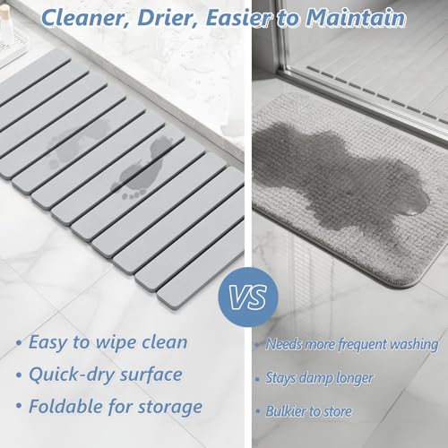 AWW Foldable Stone Bath Mat, Diatomaceous, 31.5"x15.7", Light Grey | Quick-dry surface, super absorbent, easy-clean finish, non-slip mat included, and compact storage for small bathrooms - color: Light Grey, size: 31.5" x 15.7"