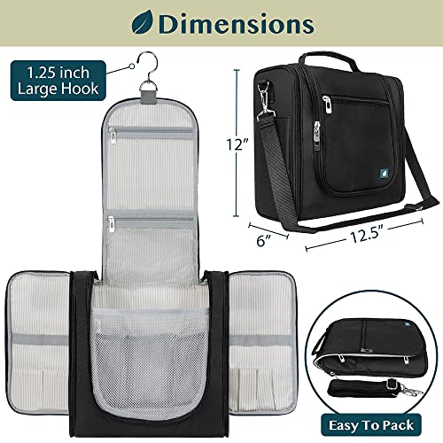 PAVILIA Extra Large Toiletry Bag Travel Bag for Women Men, Hanging Cosmetic Organizer, Water Resistant Makeup Bag for Accessories Toiletries, Travel Essentials Kit (Black) - color: Black, size: Extra Large (12x6x12.5)