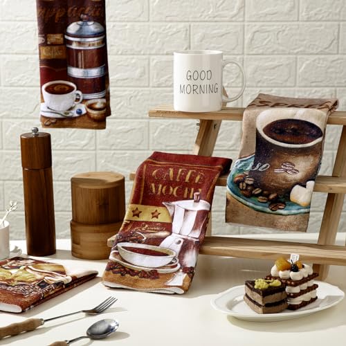 Boyiee Set of 6 Coffee Kitchen Towels Brown Dish Towels 24 x 16 Inches Absorbent Decorative Dish Cloths Retro Hand Accessories for Coffee Bar Decor Housewarming Gifts Wedding Shower Decoration - color: Coffee