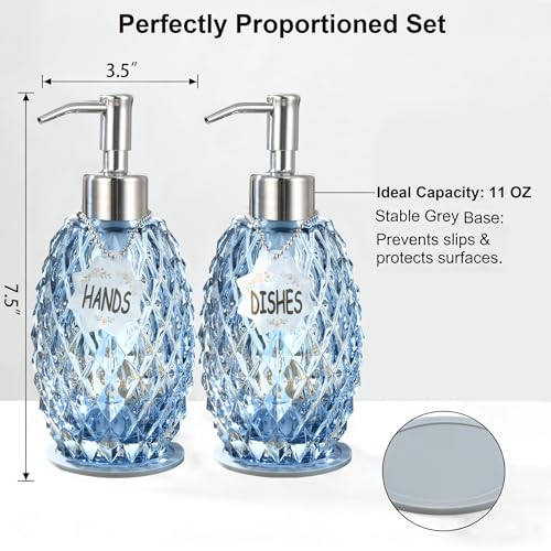 MALACHI Glass Soap Dispenser, 304 Rustproof Stainless Steel Pump, Refillable Multi‑use for Hand Soap, Dish Soap, Body Wash, Shampoo, Baby Wash for Bathroom Kitchen & Commercial - color: Blue