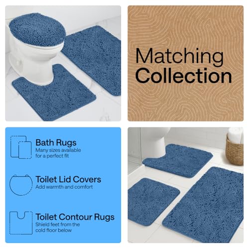GORILLA GRIP Bathroom Rug Sets 3 Piece, Bath Mat Set and Oval Toilet Base with Rubber Backing, Plush Absorbent Shaggy Chenille Washable Mats, Includes 24x19.5, 24x17 and 30x20 Inch Rugs, Navy - color: Navy, style: 24"x19.5" + 24"x17" + 30"x20" - 3 Pack