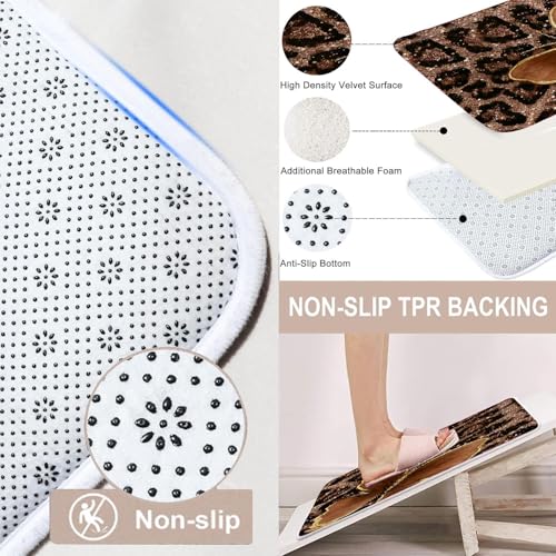 4 Piece Brown Glitter Leopard Shower Curtain Set with Rugs | Luxury Golden Butterfly Art, Glam Animal Print Fabric, Non-Slip Mats, Toilet Lid Cover - color: Brown