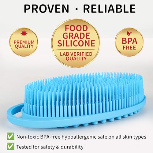 Silicone Body Scrubber for Shower – 2 Pack Soft Exfoliating Loofah Alternative, Gentle & Quick-Drying Silicone Body Wash Scrubber Brush for Sensitive Skin Women Men Kids (Blue & Green)