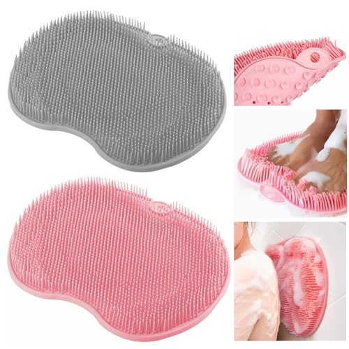 2-Pack Shower Foot Scrubber Mat for Seniors, Men, Women | Strong Grip Silicone Back, Suction Cups, No Bend Deep Clean, Massage Pad
