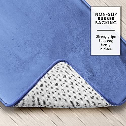 Clara Clark Bathroom Rugs, Velvet Memory Foam Bath Mat, Non-Slip, Machine Washable Bath Rugs - Dries Quickly, Ultra Soft Plush Bath Mats for Bathroom, 20 x 32, Calm Blue - color: Calm Blue, style: 20 x 32