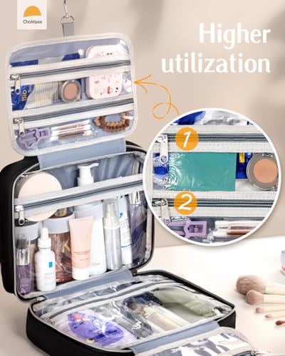 Travel Hanging Toiletry Bag for Women - Waterproof Cosmetic Organizer with Clear Window, Lightweight Bathroom Bags for Essentials, Makeup, Shampoo, Toiletries Black,Large - color: Black, size: L (11.8x9x4inch)