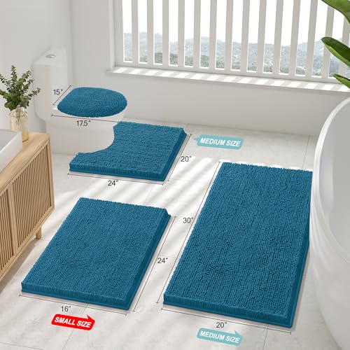 Smiry Luxury Chenille Toilet Rugs U-Shaped 20x20, Soft Absorbent Non-Slip Contour Bathroom Rugs for Toilet, Machine Washable Contoured Bath Mats, Peacock Blue - color: Peacock Blue, size: 20" X 20" Contour Rug