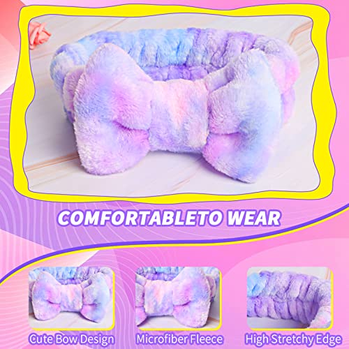 WSYUB Spa Headband and Matching Wrist Bands for Washing Face, Fuzzy Skincare Bow Headbands, Soft Facial Makeup Head Bands, Shower Hair Sleepover Party Supplies,Easter Basket Stuffers - color: Gradient Purple