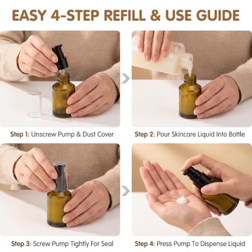 3 Pcs Green Glass Pump Bottles, Portable Travel Lotion Bottles, Refillable Cosmetic Dispenser Jars, Sample Trial Vials for Foundation Cream Gel Toiletries (30ml/1oz) - color: Green, size: 30ml/1oz