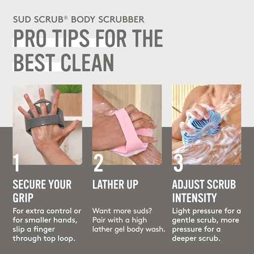 Sud Scrub® Antimicrobial Silicone Body Scrubber, Exfoliating Body Brush for Sensitive Skin, Antibacterial Shower Scrubber for Body, Bathroom Essentials for Men & Women, Clay - color: Clay