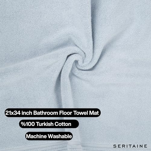 Turkish Cotton Bath Mat Set of 2-100% Turkish Cotton 21x34 inch Bathroom Floor Towel Mat (Not Rug) - Absorbent 900 GSM Hotel Spa Quality Floor Towels - Machine Washable Quick Dry - color: Light Blue (Zen Design)