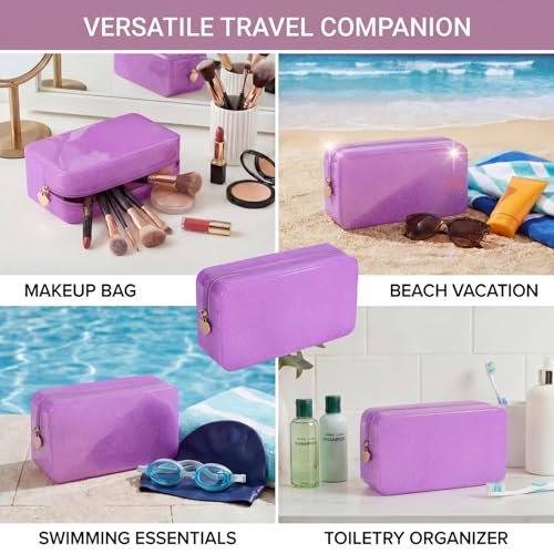 RSRSLEII Stardust Twinkle Jelly Travel Makeup & Toiletry Bag, Waterproof PVC Cosmetic Bag/Case for Women，Zipper SPF Beach Bag for Sunscreen Skincare and Daily Essentials (07Purple-Large) - color: 07Purple-Large