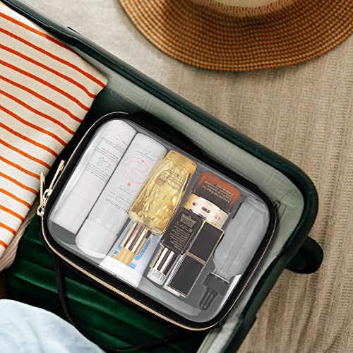 Wedama Clear Toiletry Bag, 2 Pack Clear Makeup Bags with Handles, PVC Cosmetic Bags for Women and Men, Large Opening Toiletry Bags, Black - color: Black, size: 1 Pack Medium + 1 Pack Large