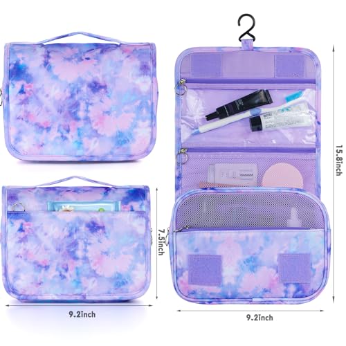 Kids Hanging Toiletry Bag for Girls, Travel Toiletry Bag for Little Young Girls Cosmetic Makeup Waterproof Wash Bag Toddler Traveling Toiletries, Tie Dye Purple - color: Tie Dye-Purple