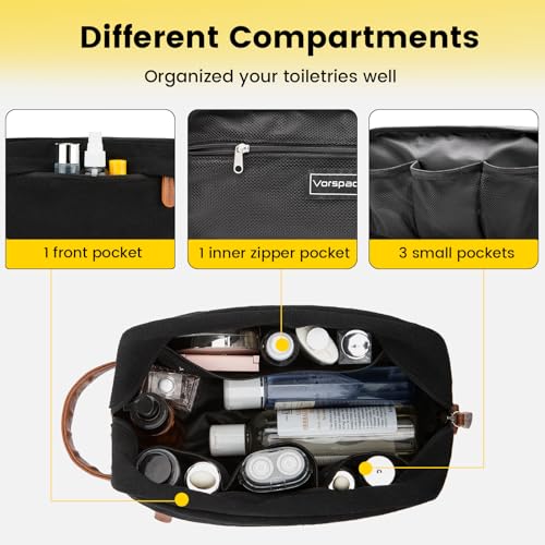 Vorspack Travel Toiletry Bag - Hanging Toiletry Bag for Men Water Resistant Canvas Shaving Bag with Large Capacity for Travel - Black - color: Black, size: Medium